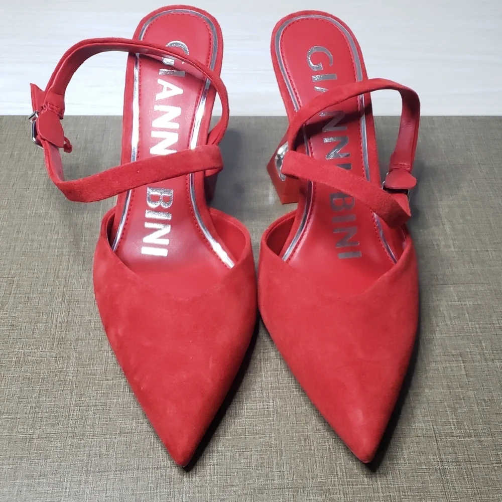 Gianni Bini Tallia Red Suede Asymmetrical Jewel Embellished Pumps SZ 6.5 NEW‎